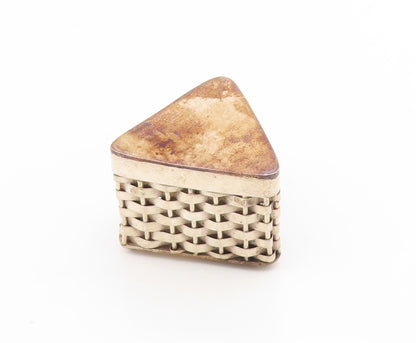 925 Sterling Silver Vintage Trinket Box MEXICO Triangular Basketweave  TR4221