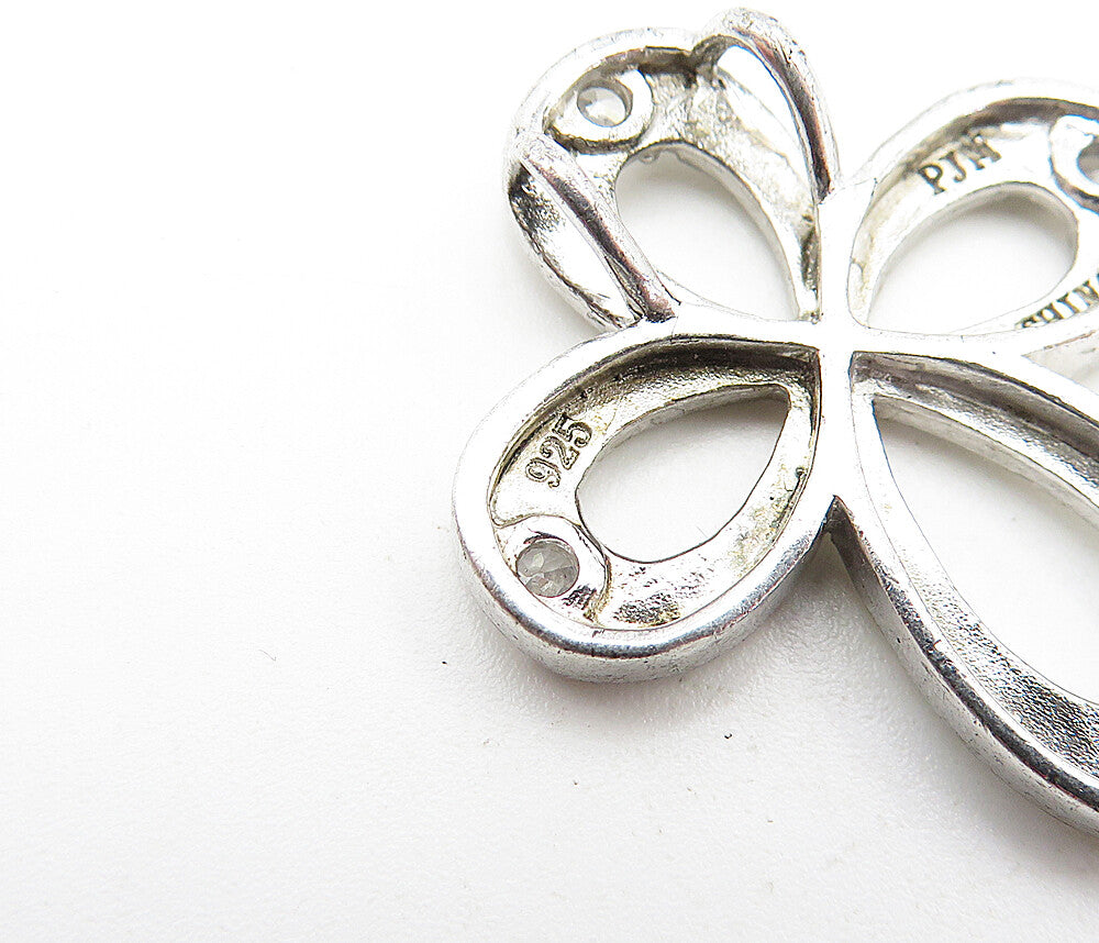 925 Sterling Silver  Shiny Cubic Zirconia Open Religious Cross Pendant  PT3205
