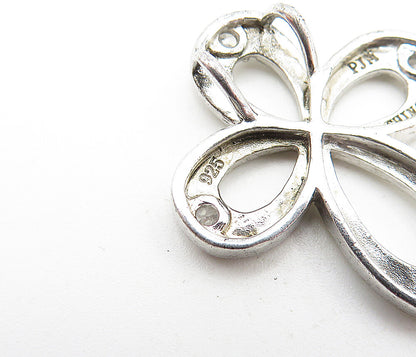925 Sterling Silver  Shiny Cubic Zirconia Open Religious Cross Pendant  PT3205