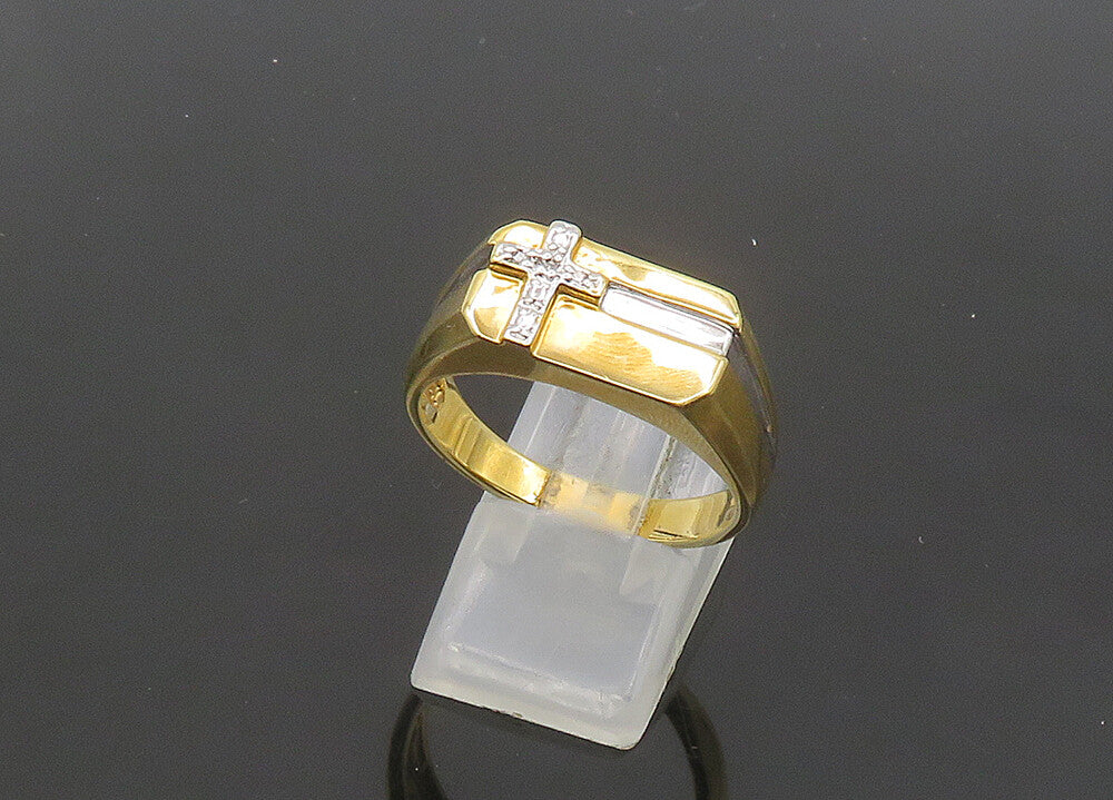 925 Silver  Vintage Genuine Diamond Religious Cross Band Ring Sz 12  RG21193