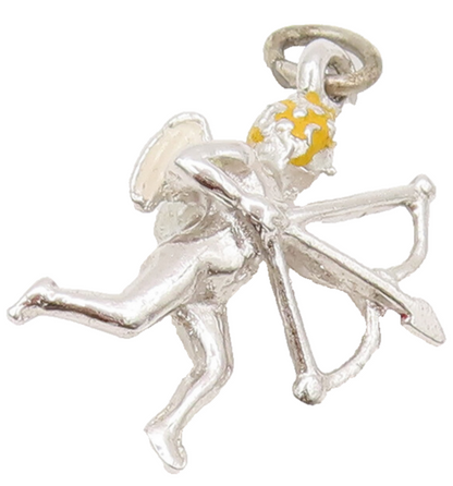 925 Sterling Silver  Vintage Mini Flying Angle With Bow Arrow Pendant  PT22381
