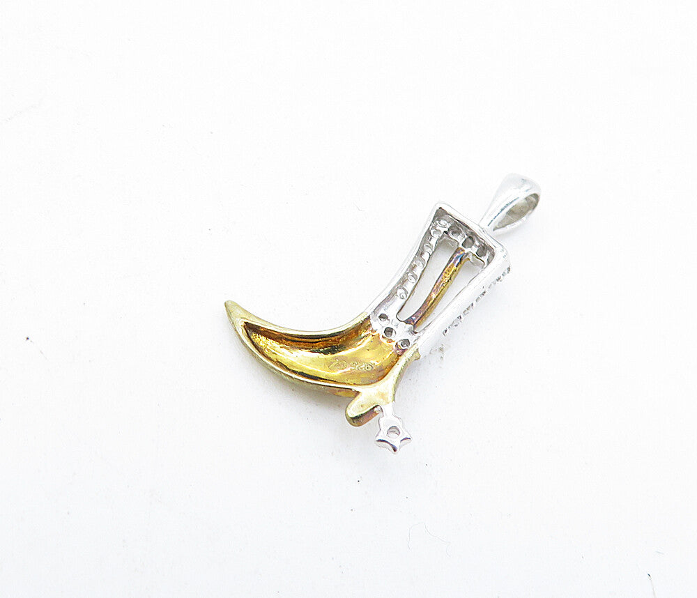 925 Sterling Silver  Topaz Shiny Two Tone Cowboy Boot Motif Pendant  PT4438