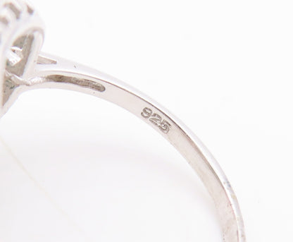 925 Sterling Silver Vintage Ring Swirly Cutout Diamonds & Gemstone Sz 7  RG29699