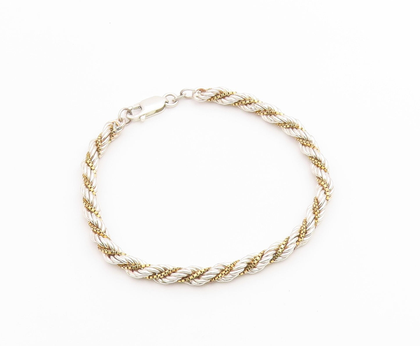 925 Sterling Silver Vintage Bracelet Classic Two Tone Twisted Rope Chain BT12216