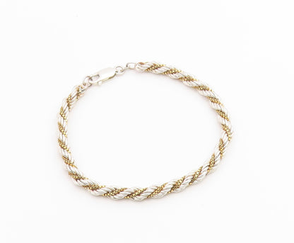 925 Sterling Silver Vintage Bracelet Classic Two Tone Twisted Rope Chain BT12216