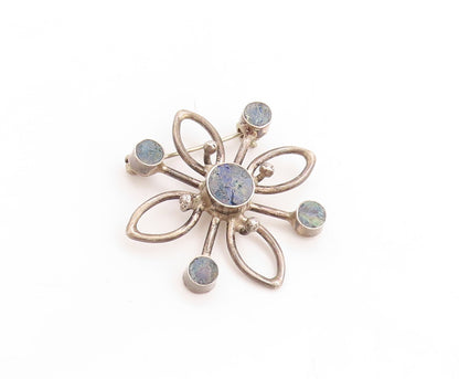 925 Sterling Silver Vintage Brooch Pin Designer Gemstone Cutout Flower  BP11422