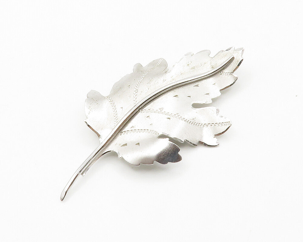 CARL ART 925 Silver  Vintage Matte Leaf Shiny Etched Detail Brooch Pin  BP5696