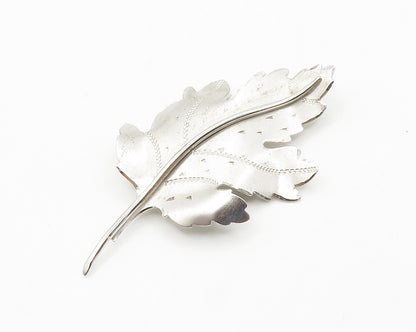 CARL ART 925 Silver  Vintage Matte Leaf Shiny Etched Detail Brooch Pin  BP5696