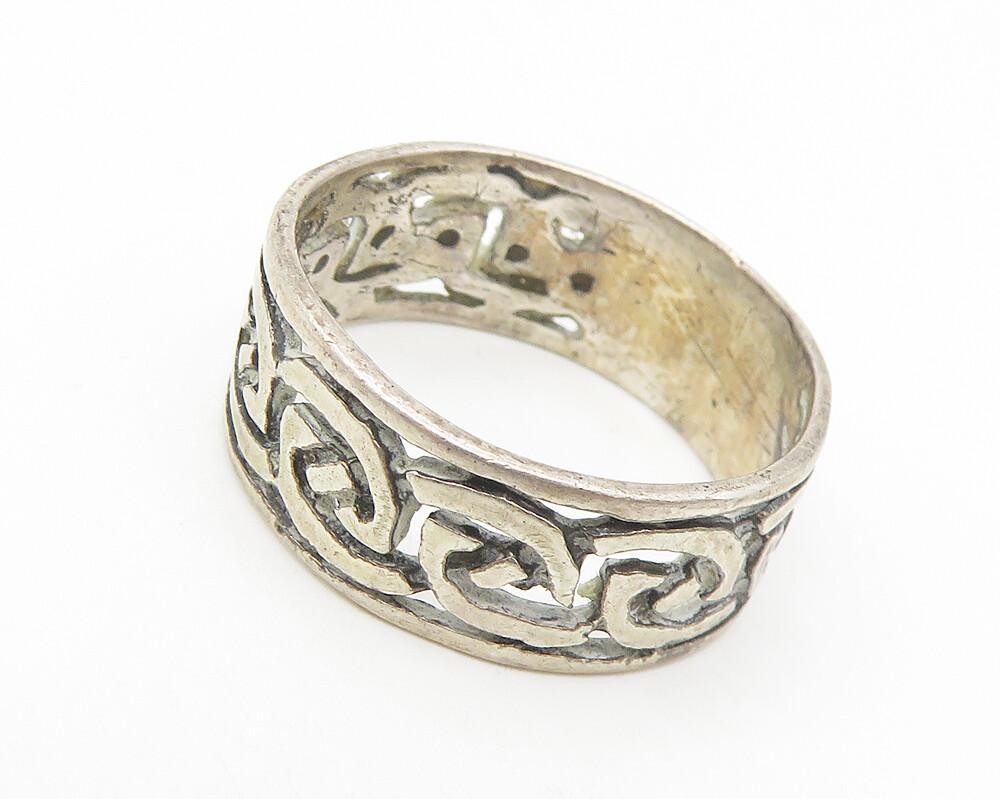 925 Sterling Silver  Vintage Open Knot Patterned Round Band Ring Sz 7  RG11017