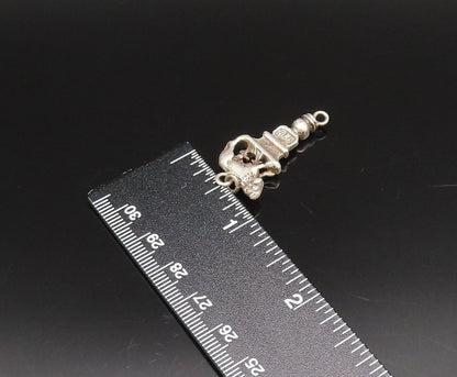 925 Sterling Silver  Vintage Sculpted Animal On Top Of Pillar Pendant  PT21743