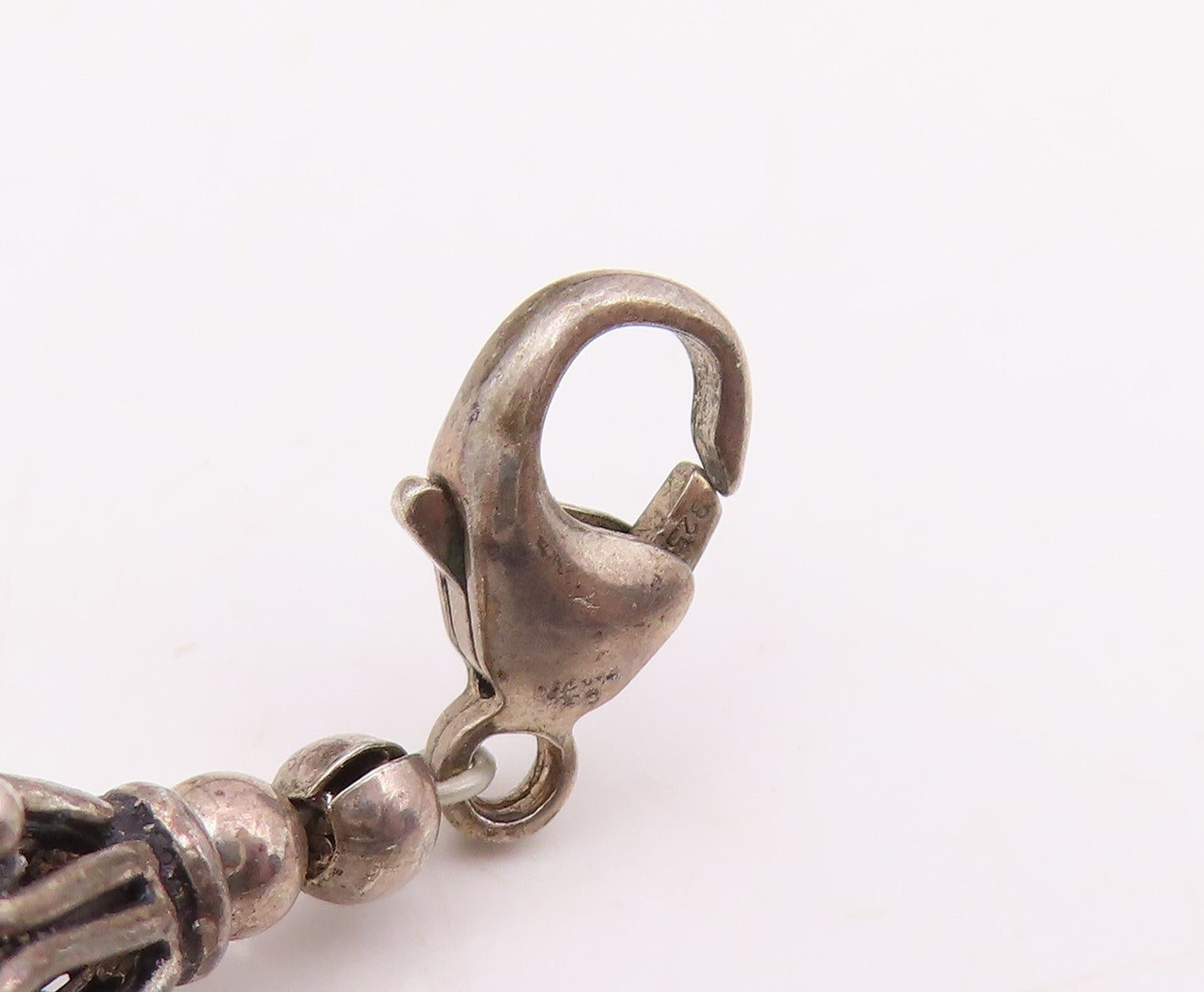 925 Sterling Silver Vintage Necklace Two Tone Bohemian Ethnic Bead Chain  NE4782