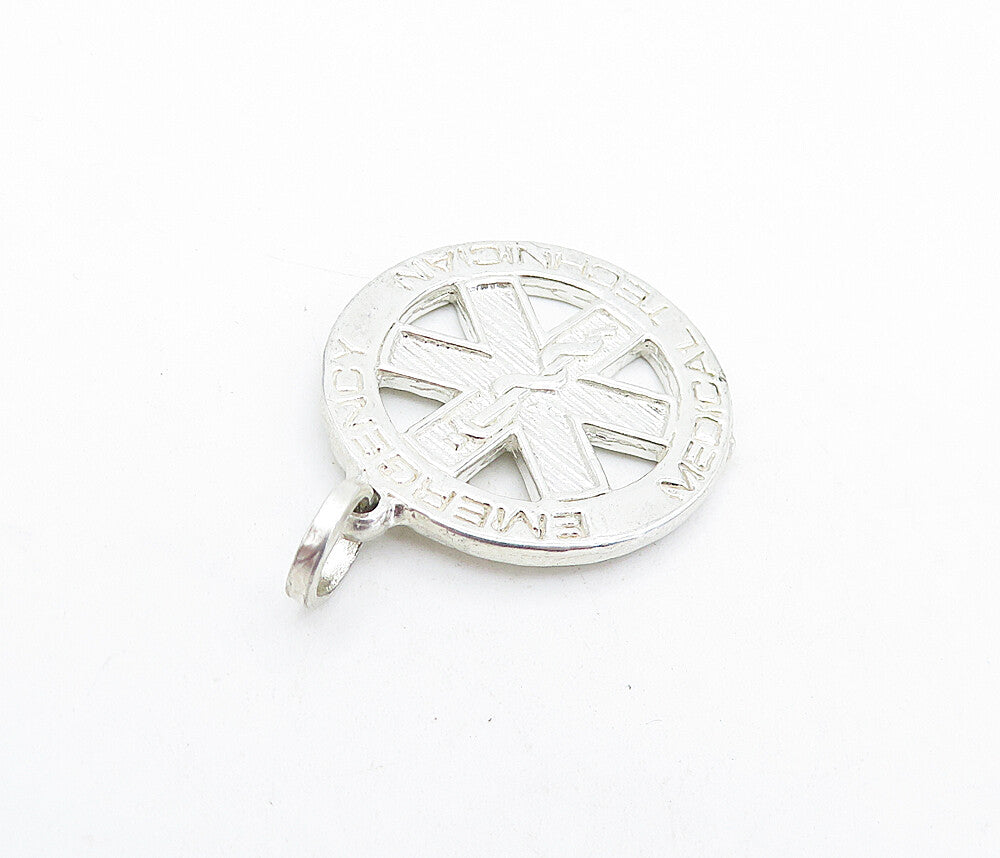 925 Sterling Silver  Vintage Emergency Medical Technician Pendant  PT4511