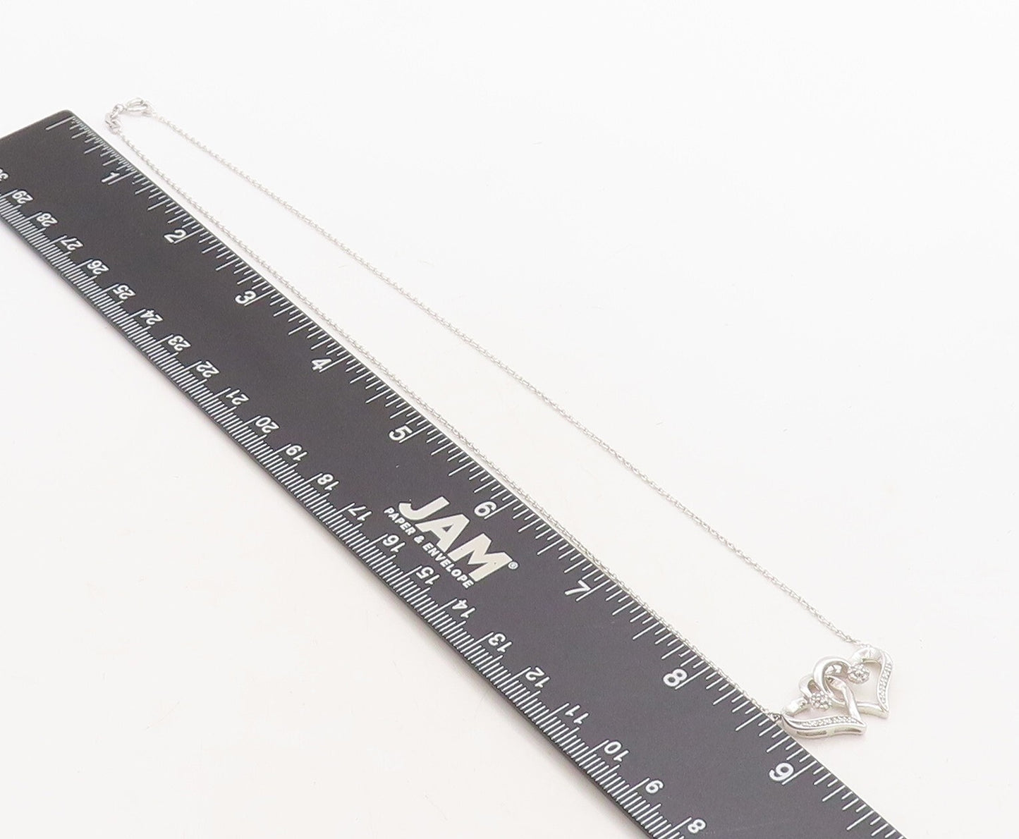 925 Sterling Silver  Genuine Diamonds Double Love Heart Chain Necklace  NE1372