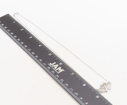925 Sterling Silver  Genuine Diamonds Double Love Heart Chain Necklace  NE1372
