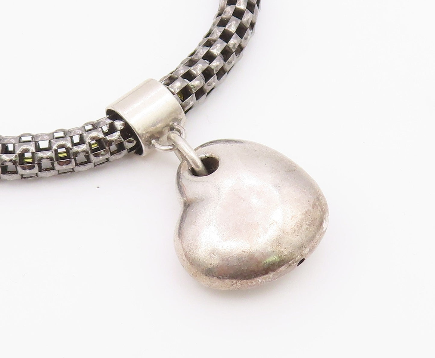 925 Sterling Silver  Vintage Love Heart Charmed Hollow Chain Bracelet  BT9071