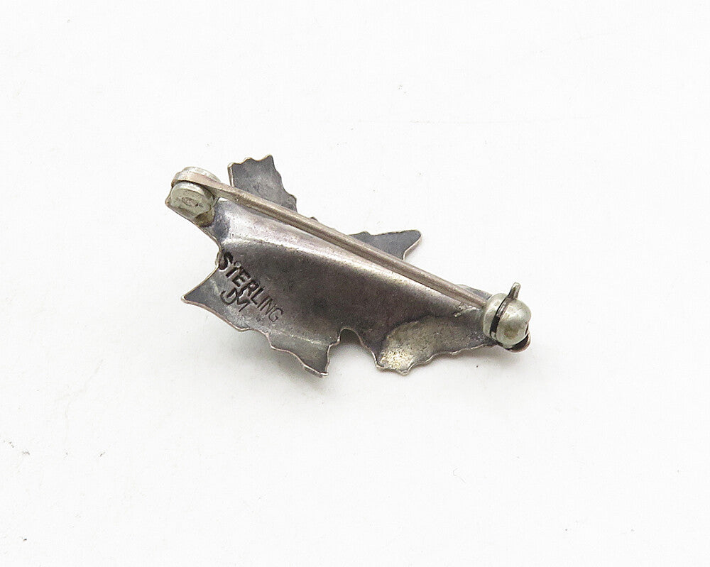 JM MEXICO 925 Silver  Vintage Turquoise Dark Tone Leaf Brooch Pin  BP4008