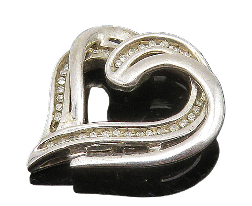 925 Sterling Silver  Vintage Genuine Diamonds Love Heart Pendant  PT12536