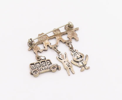 925 Sterling Silver  Vintage School Bus Charmed Children Brooch Pin  BP4061