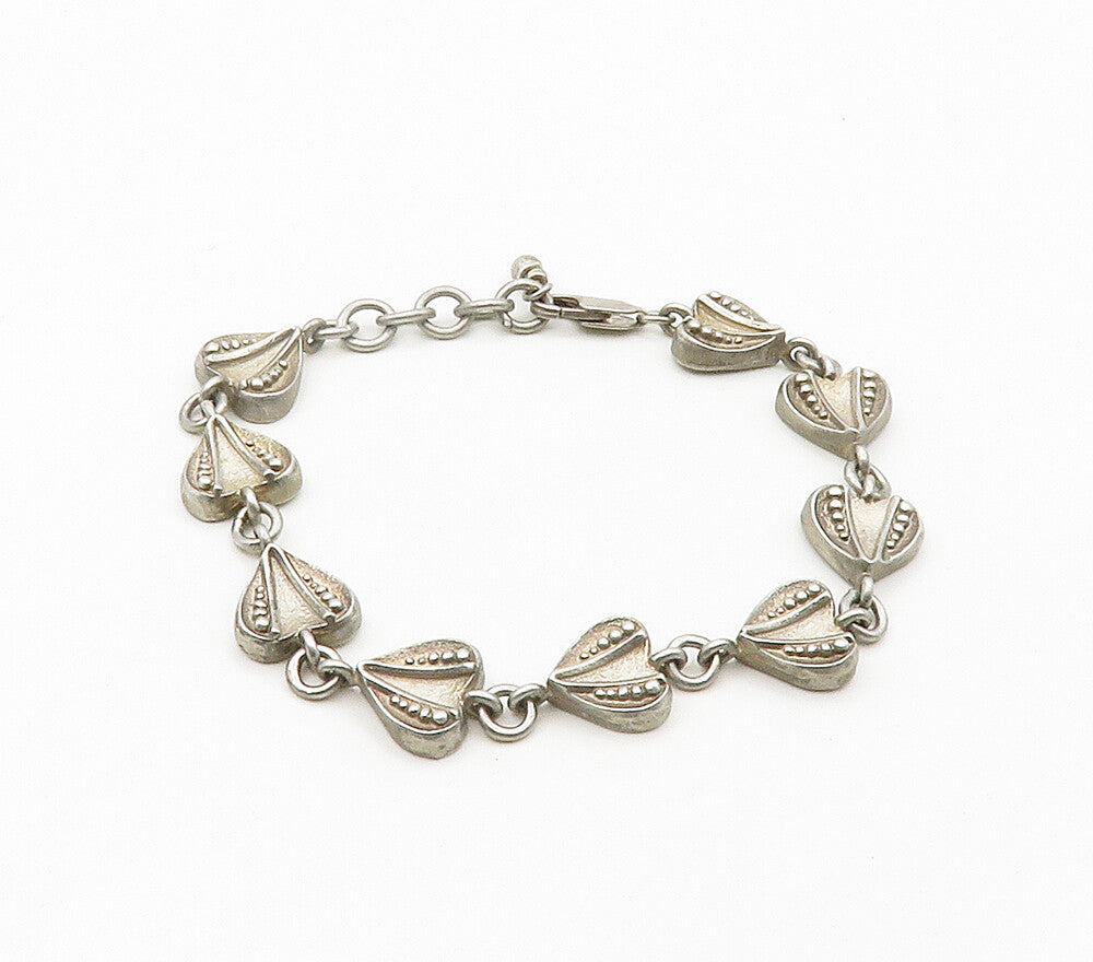 925 Sterling Silver  Vintage Love Heart Motif Chain Bracelet  BT6458