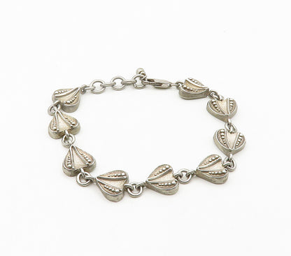 925 Sterling Silver  Vintage Love Heart Motif Chain Bracelet  BT6458