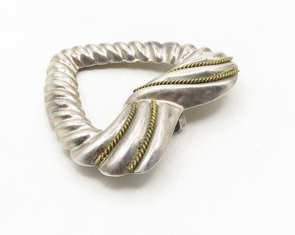 MEXICO 925 Sterling Silver  Vintage Two Tone Rope Twist Brooch Pin  BP3834