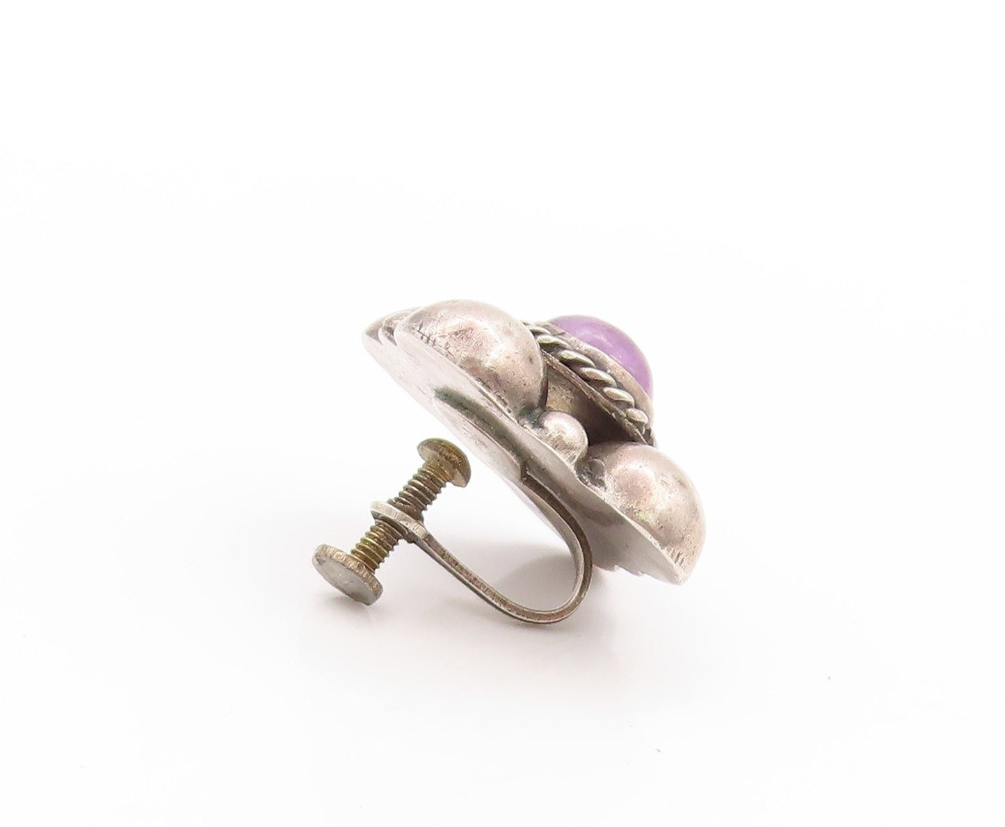 925 Sterling Silver Vintage Earrings MEXICO Antique Amethyst Flower  EG13580