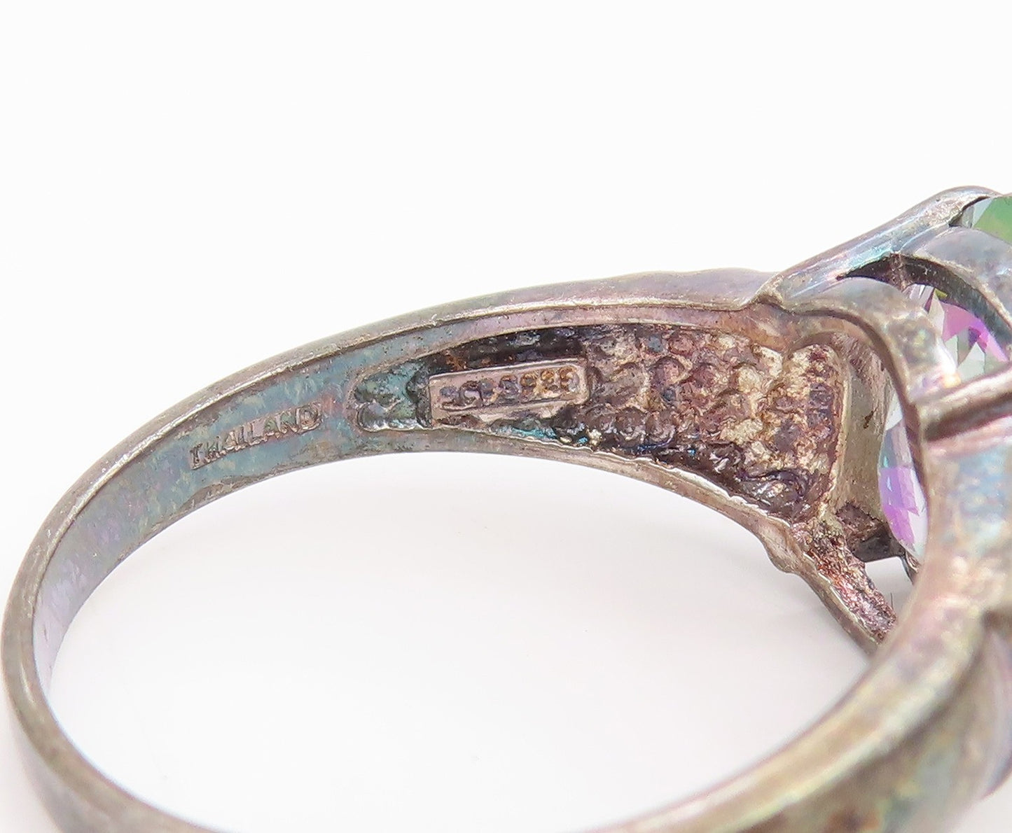925 Sterling Silver Vintage Ring Mystic Topaz Statement Band  Sz 10  RG35444