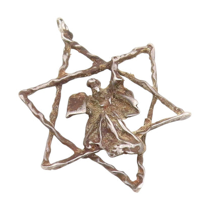 925 Sterling Silver Vintage Pendant Star Of David Moses 10 Commandments  PT25941