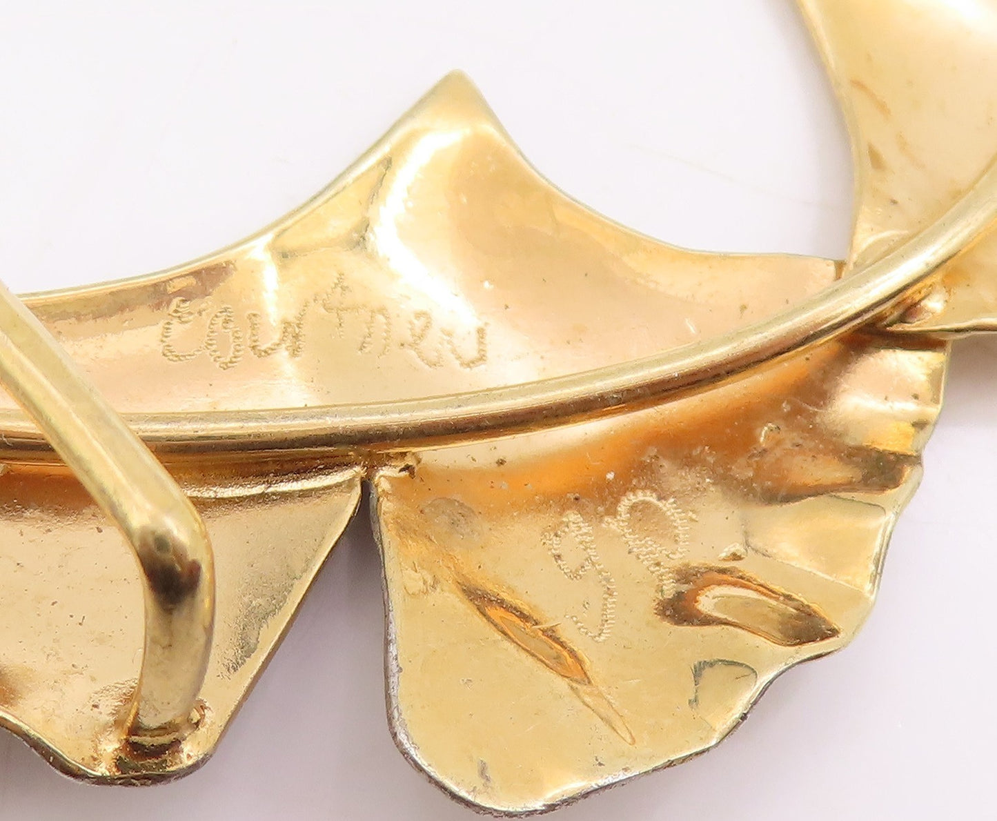 925 Sterling Silver Vintage Pendant Gold Plated Botanical Gingko Leaf  PT25776