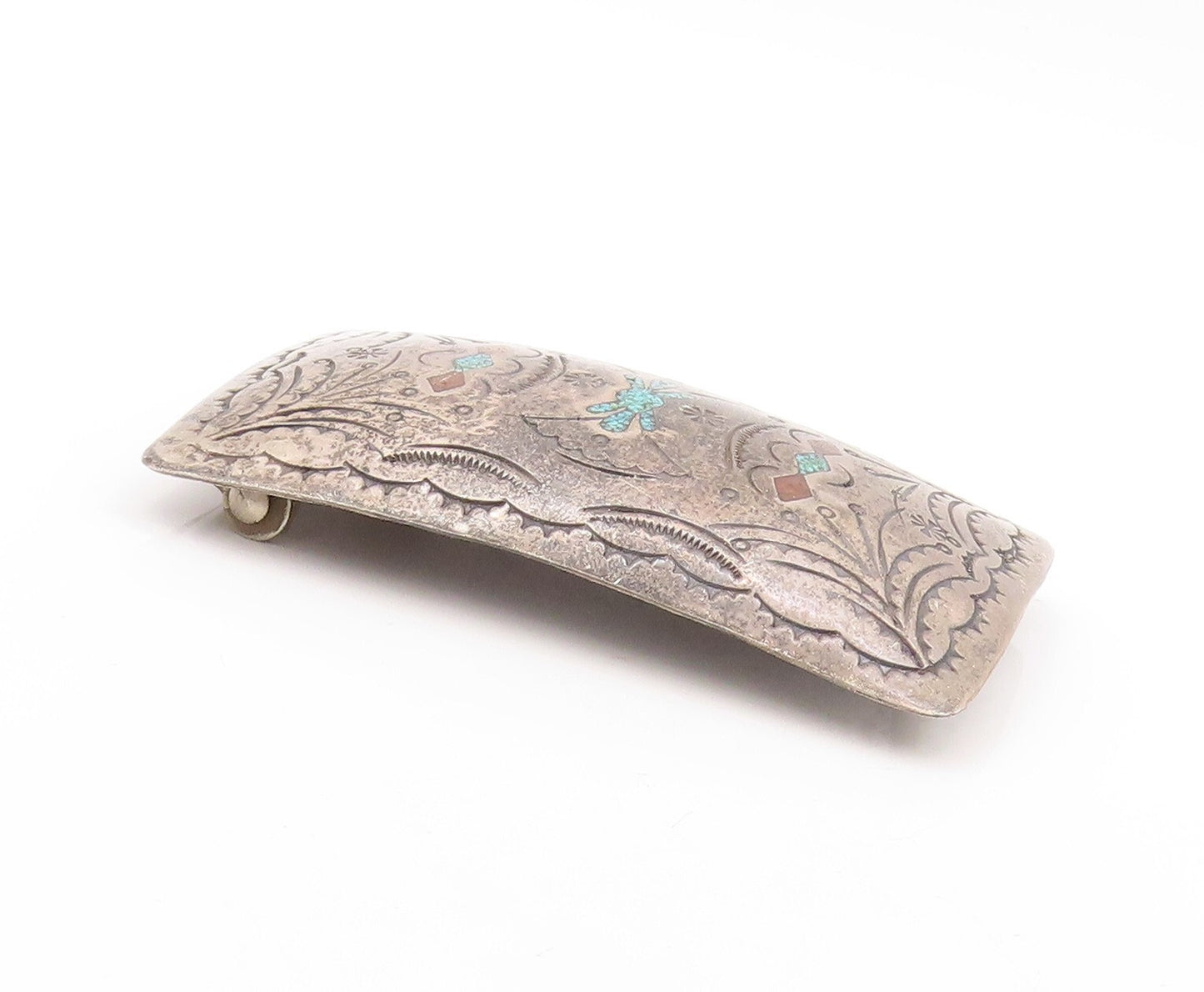 925 Sterling Silver Vintage Belt Buckle NAVAJO ZUNI Crush Turquoise  TR3781