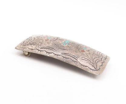925 Sterling Silver Vintage Belt Buckle NAVAJO ZUNI Crush Turquoise  TR3781