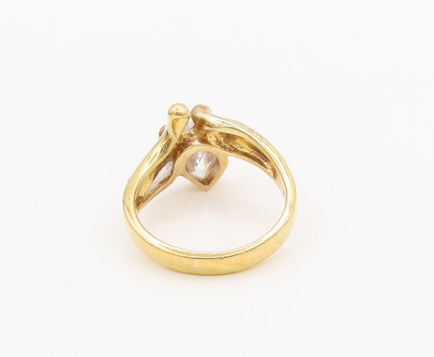 925 Sterling Silver  Vintage Gold Plated Swirly Beaded CZ Ring Sz 7.75 RG27003