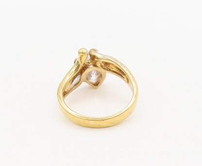 925 Sterling Silver  Vintage Gold Plated Swirly Beaded CZ Ring Sz 7.75 RG27003