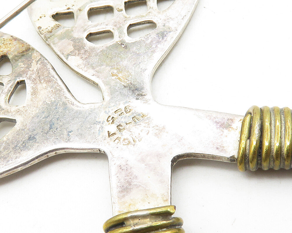 MEXICO 925 Sterling Silver  Vintage Tennis Rackets Sports Brooch Pin  BP4120