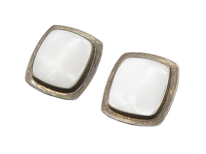 GERRO BLANCO MEXICO 925 Silver  Vintage MOP Non Pierce Earrings  EG11616
