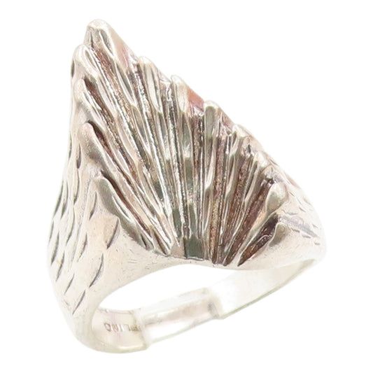 925 Sterling Silver Vintage Ring Classic Ribbed Feather Wing Band  Sz 7  RG36012