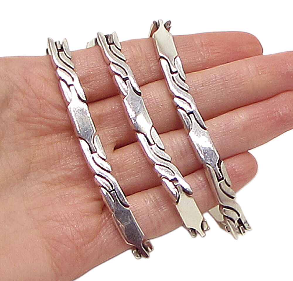 MEXICO 925 Sterling Silver  Vintage Bars Pattern Linked Necklace  PT2481