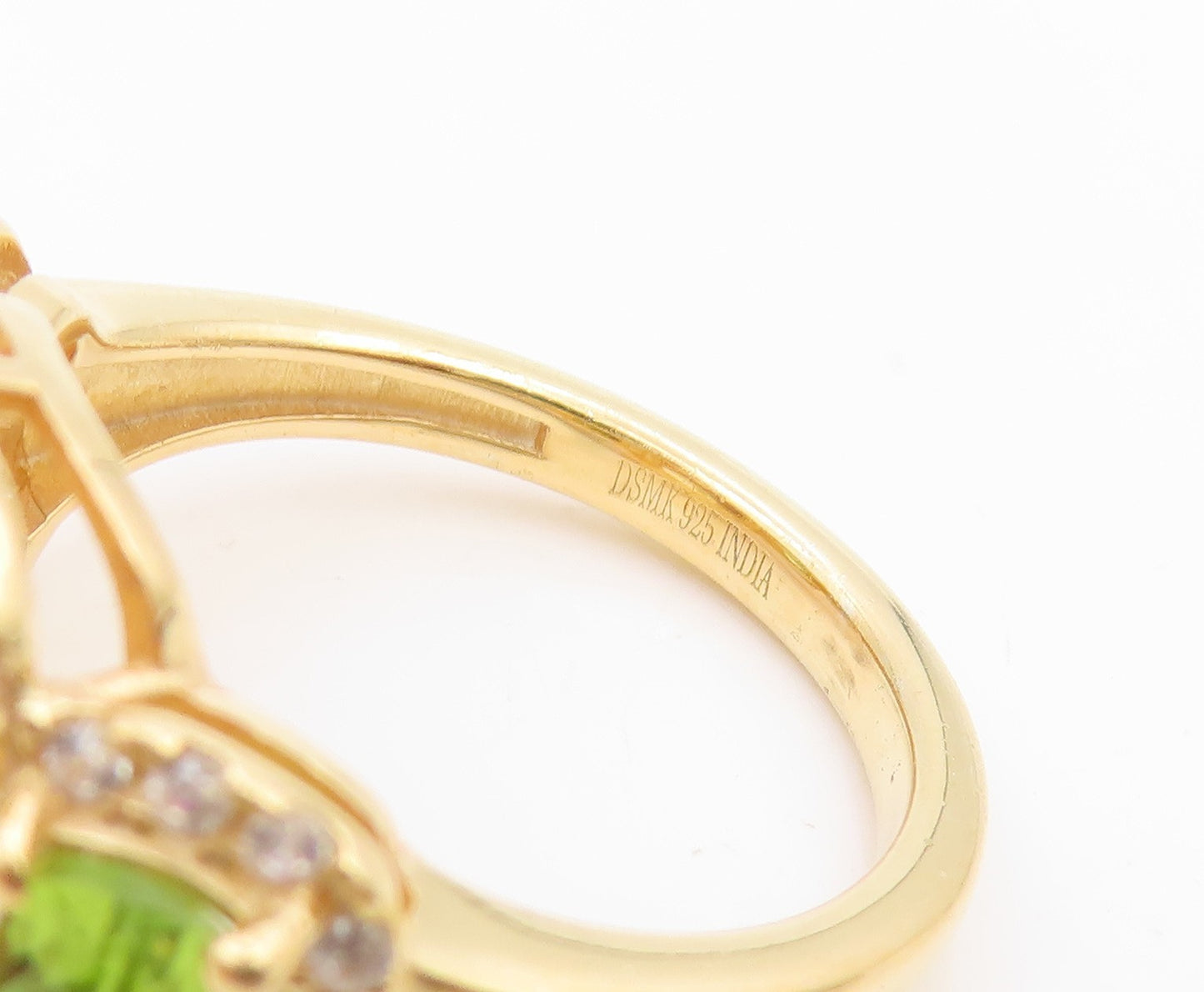 925 Sterling Silver Vintage Ring Gold Over Real Diamonds & Gemstone Sz 7 RG35692