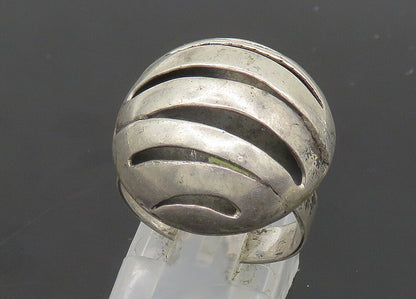 925 Sterling Silver  Vintage Cutout Stripes Dome Band Ring Sz 8  RG21181