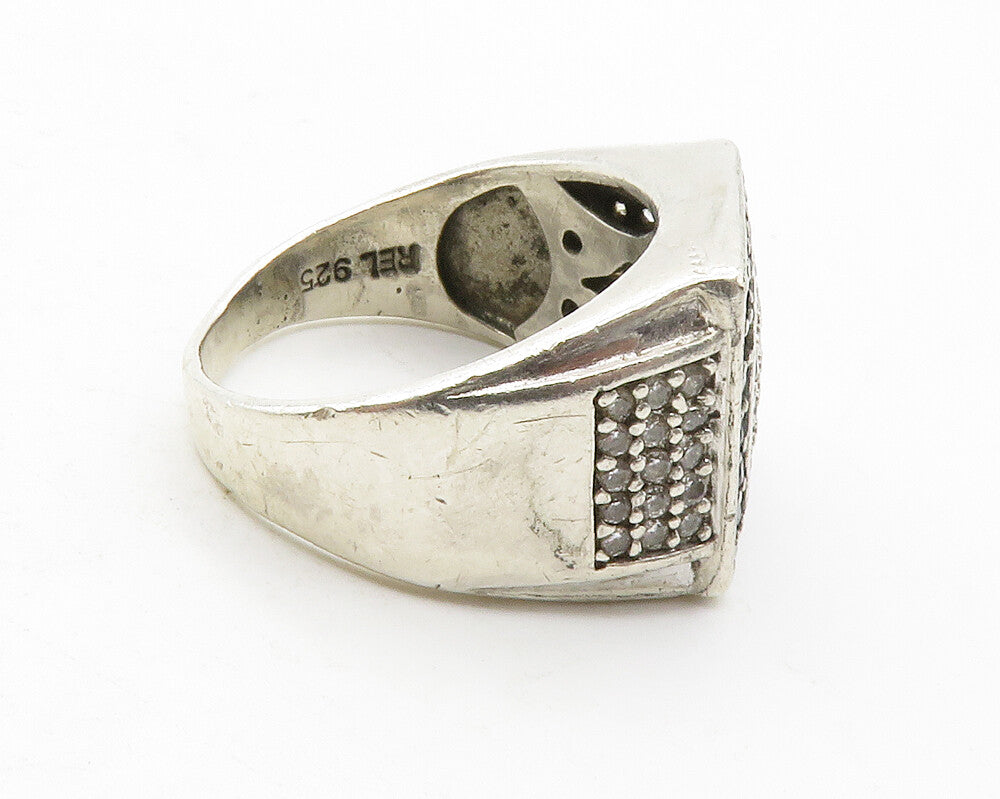 925 Sterling Silver  Vintage Topaz & Black Hematite Band Ring Sz 9.5  RG13246