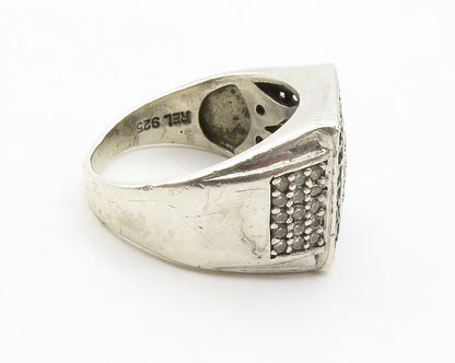 925 Sterling Silver  Vintage Topaz & Black Hematite Band Ring Sz 9.5  RG13246