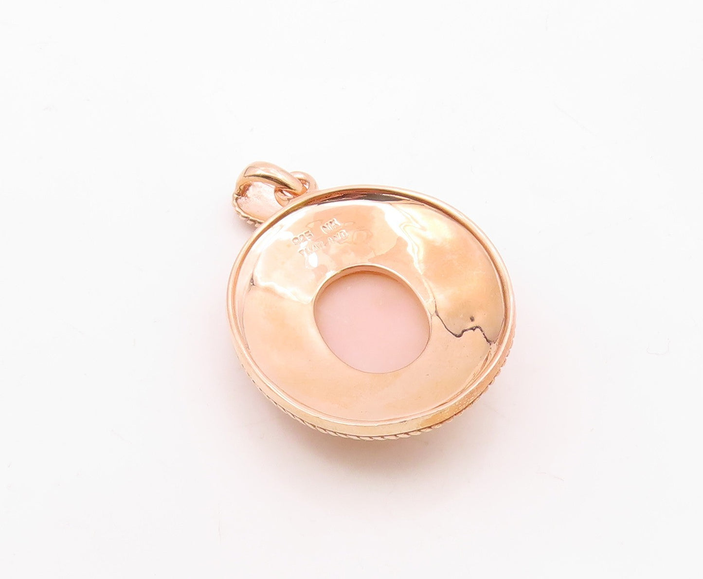 925 Sterling Silver  Cabochon Pink Agate Rose Gold Plated Pendant  PT10188