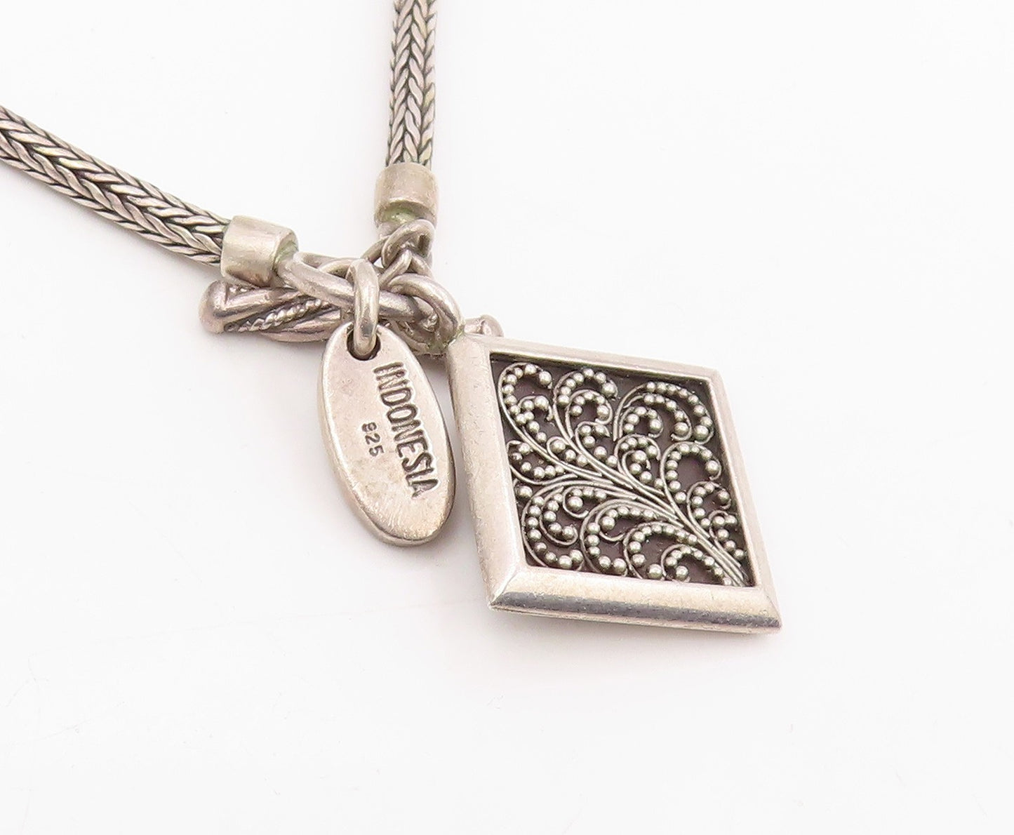925 Sterling Silver Vintage Necklace LOIS HILL Scrollwork Foxtail Toggle  NE4844