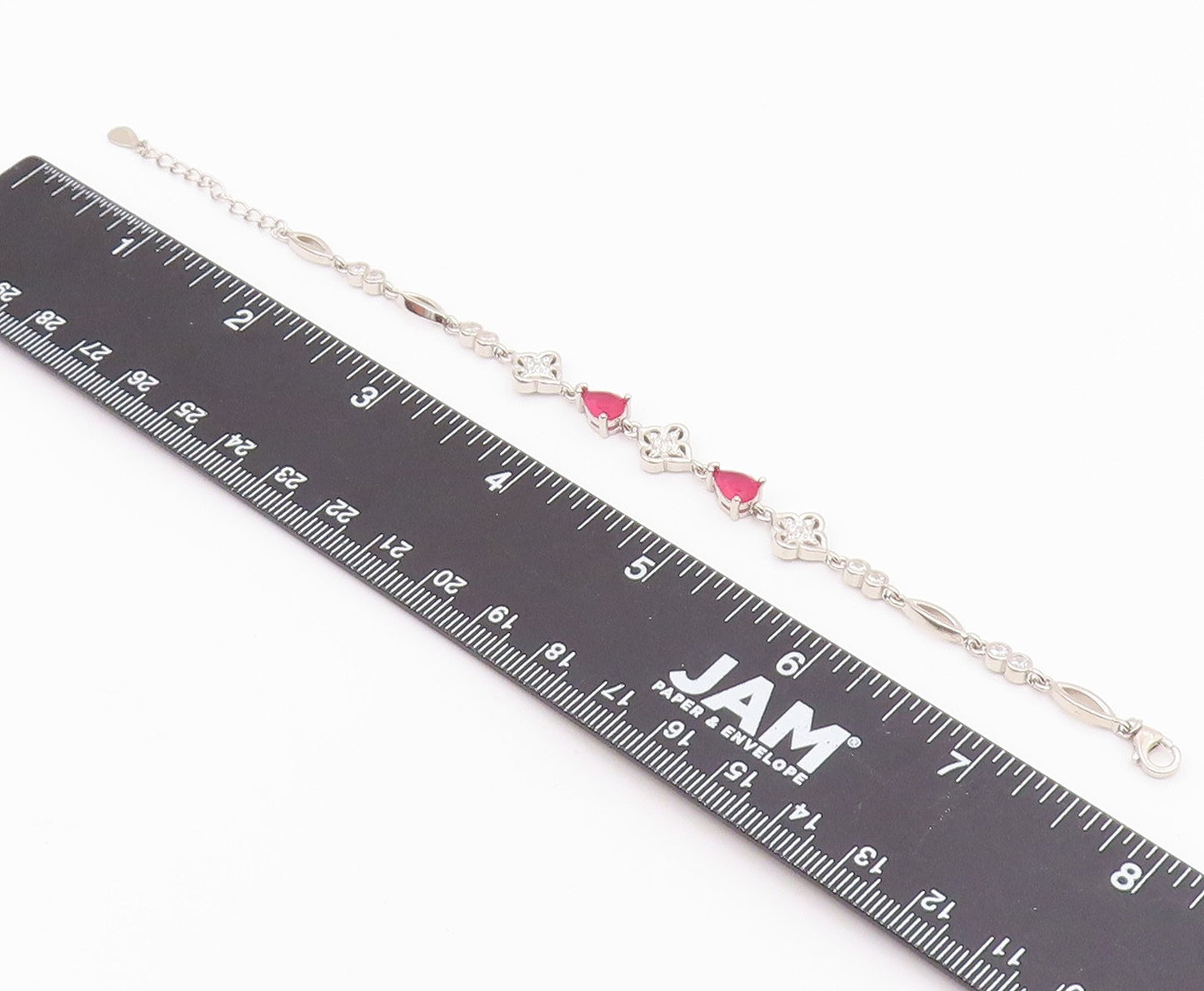 925 Sterling Silver  Vintage Beautiful Ruby & Cubic Zirconia Bracelet  BT9567