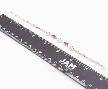 925 Sterling Silver  Vintage Beautiful Ruby & Cubic Zirconia Bracelet  BT9567