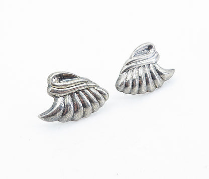 925 Sterling Silver  Vintage Shiny Modernist Fluted Non Pierce Earrings EG2397
