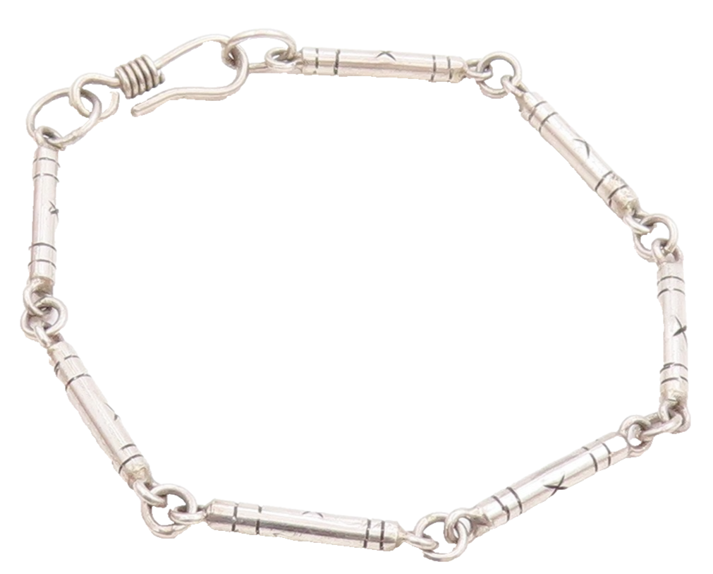 925 Sterling Silver Vintage Bracelet Engraved Geometric X Detail Chain BT11405