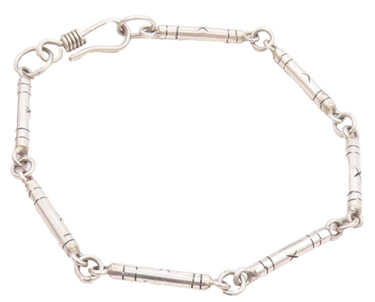 925 Sterling Silver Vintage Bracelet Engraved Geometric X Detail Chain BT11405