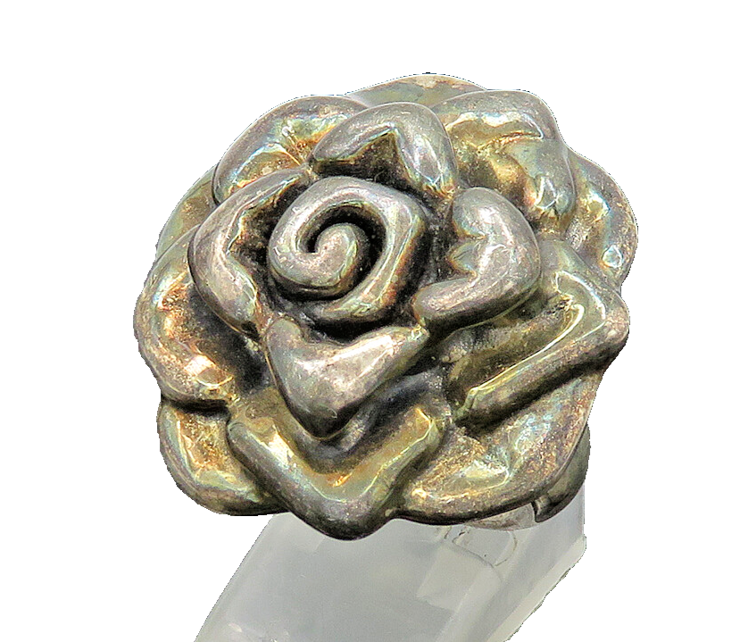 925 Sterling Silver  Vintage Dark Tone Rose Flower Band Ring Sz 7.5  RG20839