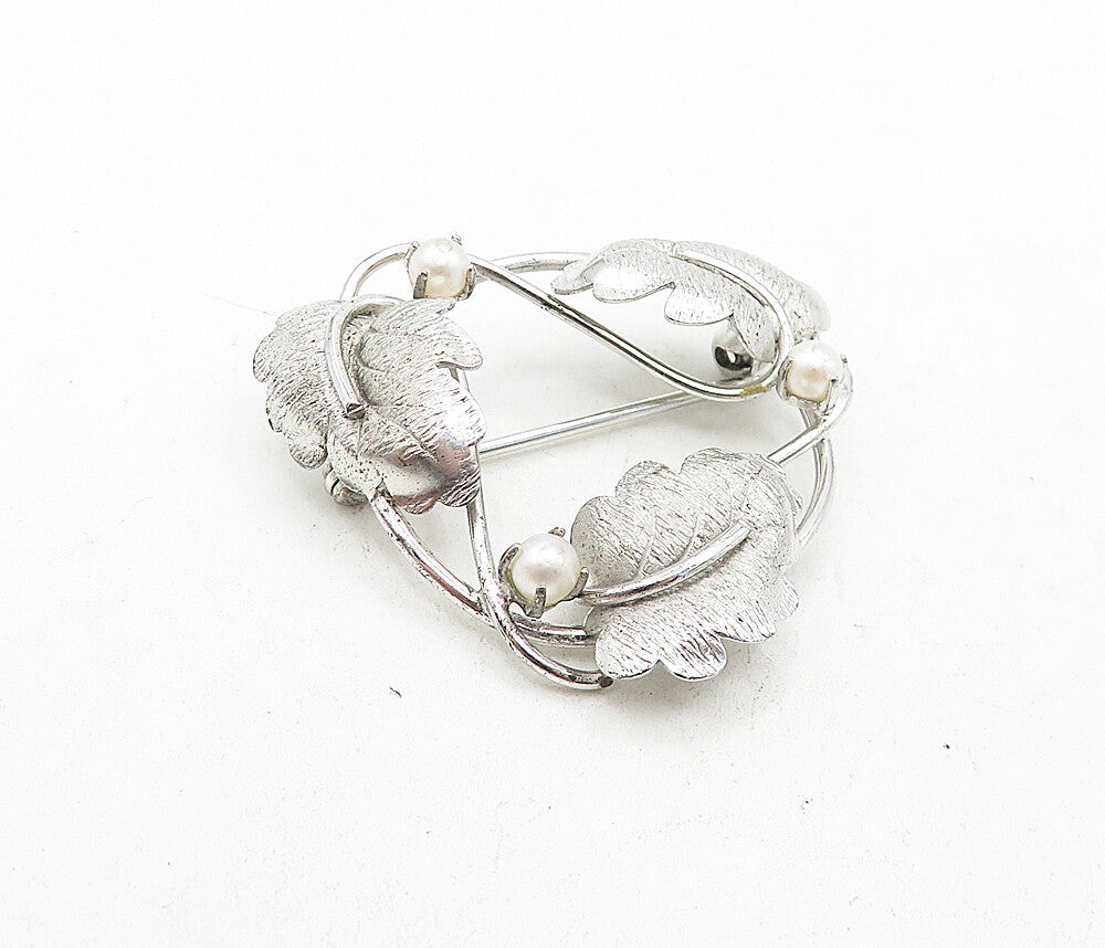 CARL ART 925 Sterling Silver  Vintage Petite Pearls Floral Brooch Pin  BP1483